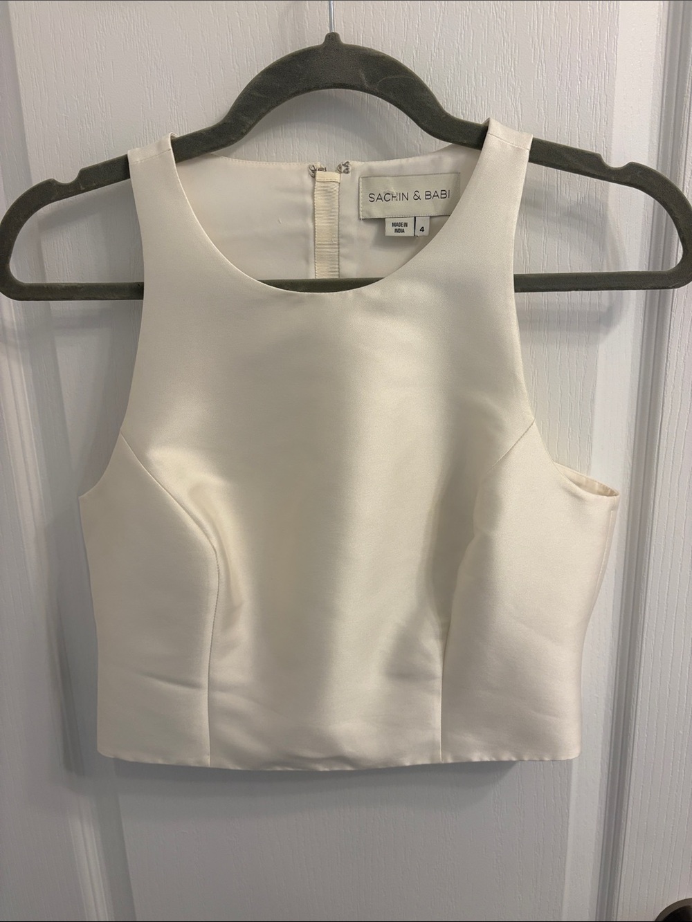 Sachin + Babi Cream Satin Cropped Shell Top